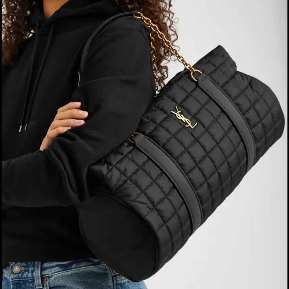 Saint Laurent Quilted White and Gold Shoulder Bag with YSL Logo - Picture 9 of 10